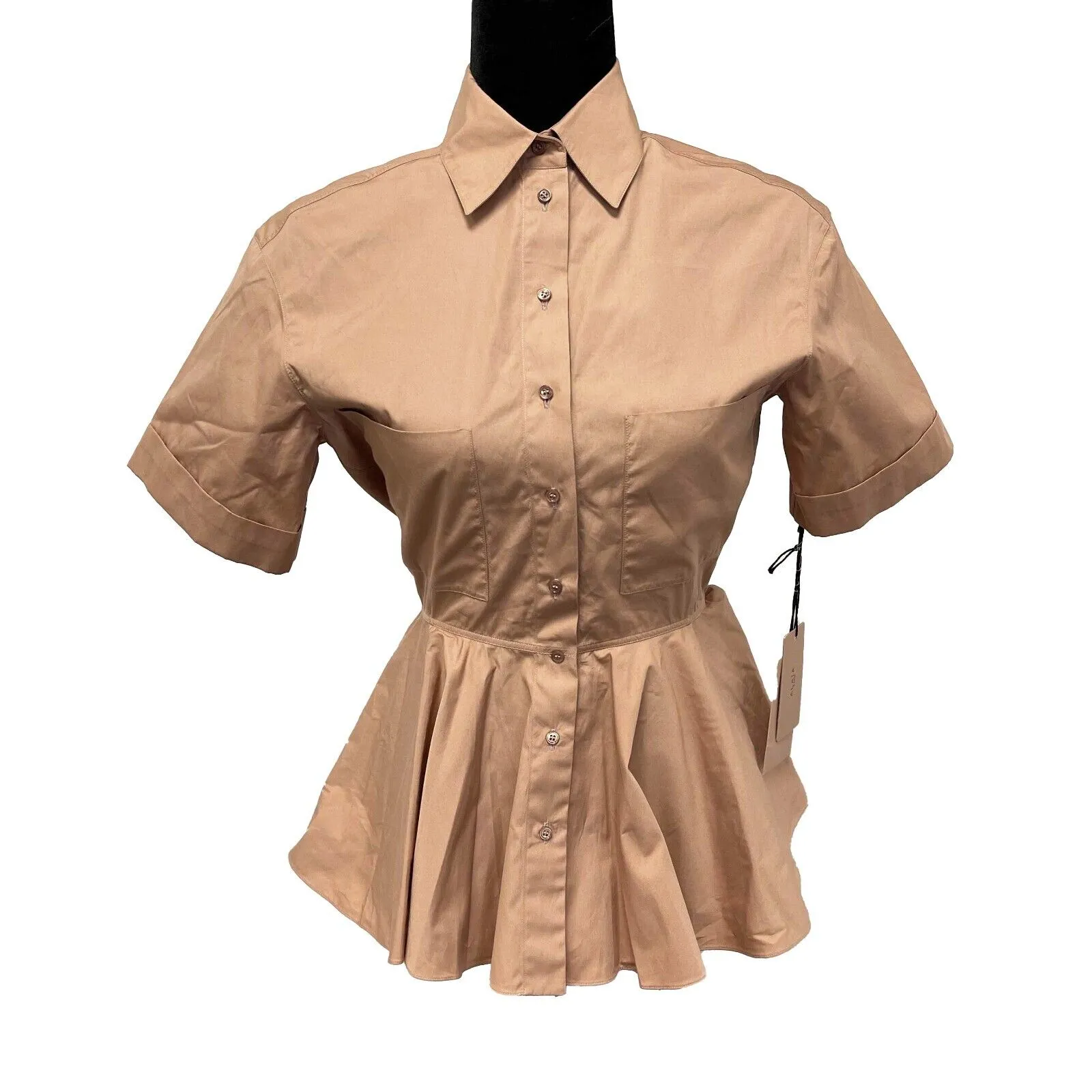 Alaia NWT Button Down Peplum cotton poplin IT 38 US 2 Top Khaki New Shirt