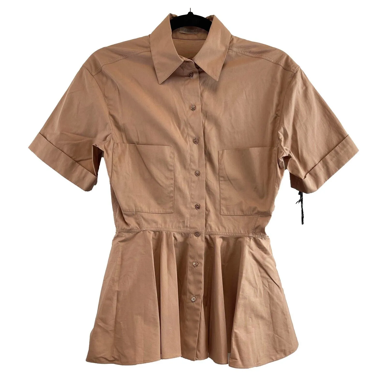 Alaia NWT Button Down Peplum cotton poplin IT 38 US 2 Top Khaki New Shirt