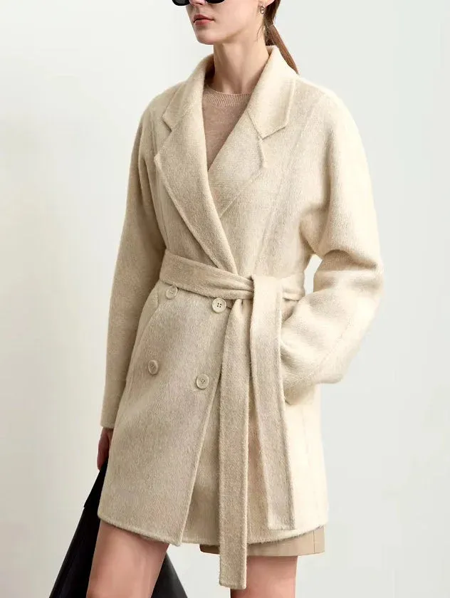 Alpaca and Wool-Blend Belted Coat in Light Beige