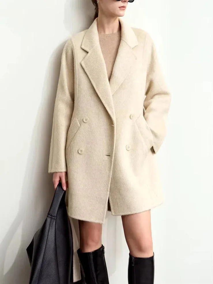 Alpaca and Wool-Blend Belted Coat in Light Beige