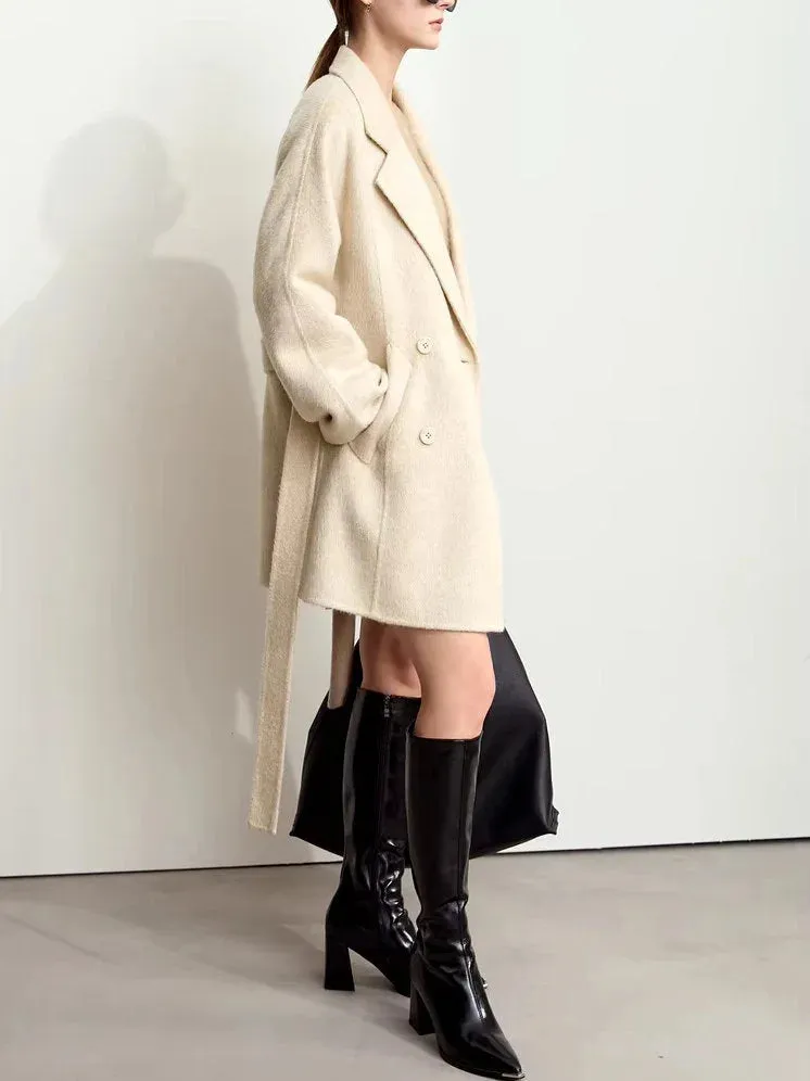 Alpaca and Wool-Blend Belted Coat in Light Beige