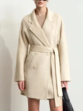 Alpaca and Wool-Blend Belted Coat in Light Beige