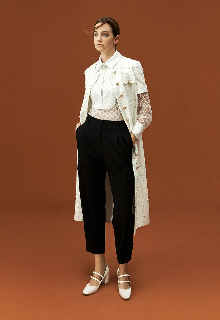 Bead-detailing Embroidery White Mesh Shirt