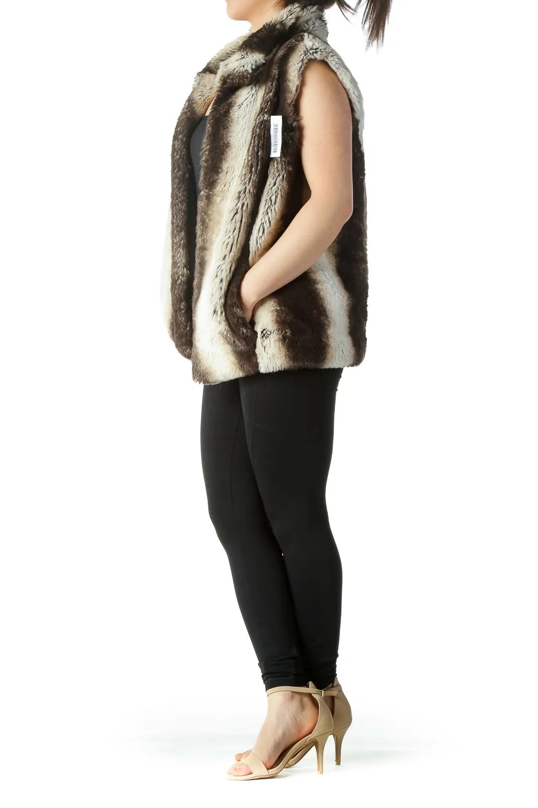 Beige, Brown and Black Faux Fur Vest