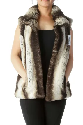 Beige, Brown and Black Faux Fur Vest