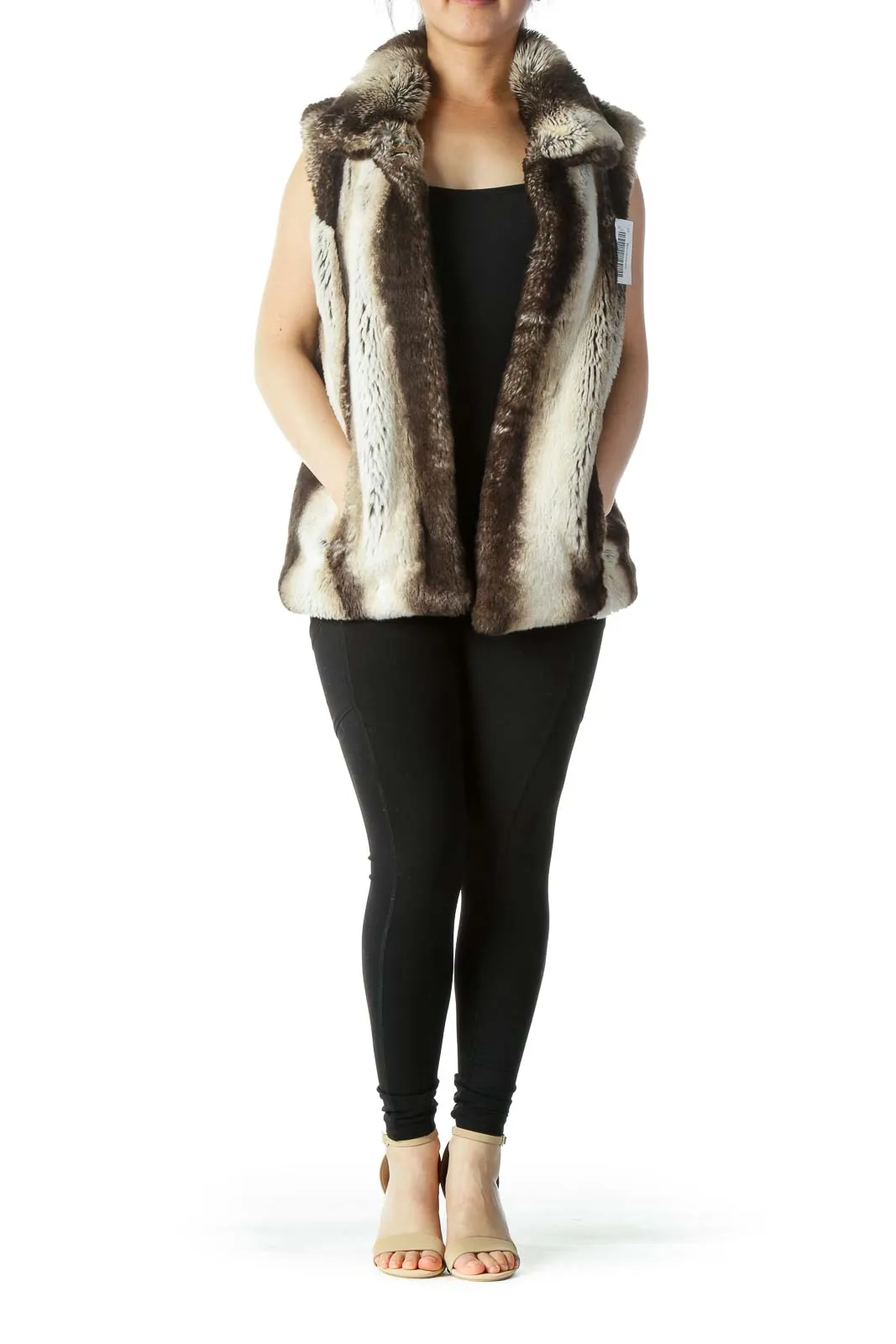 Beige, Brown and Black Faux Fur Vest