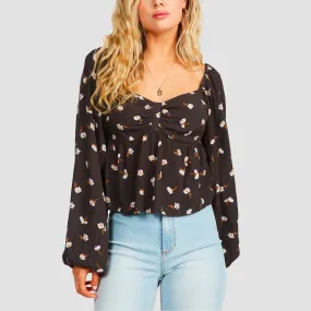 Billabong Love You More Longsleeve Blouse Off Black - Womens