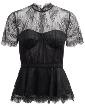 Black Kehlani Lace Short Sleeve Bustier Top