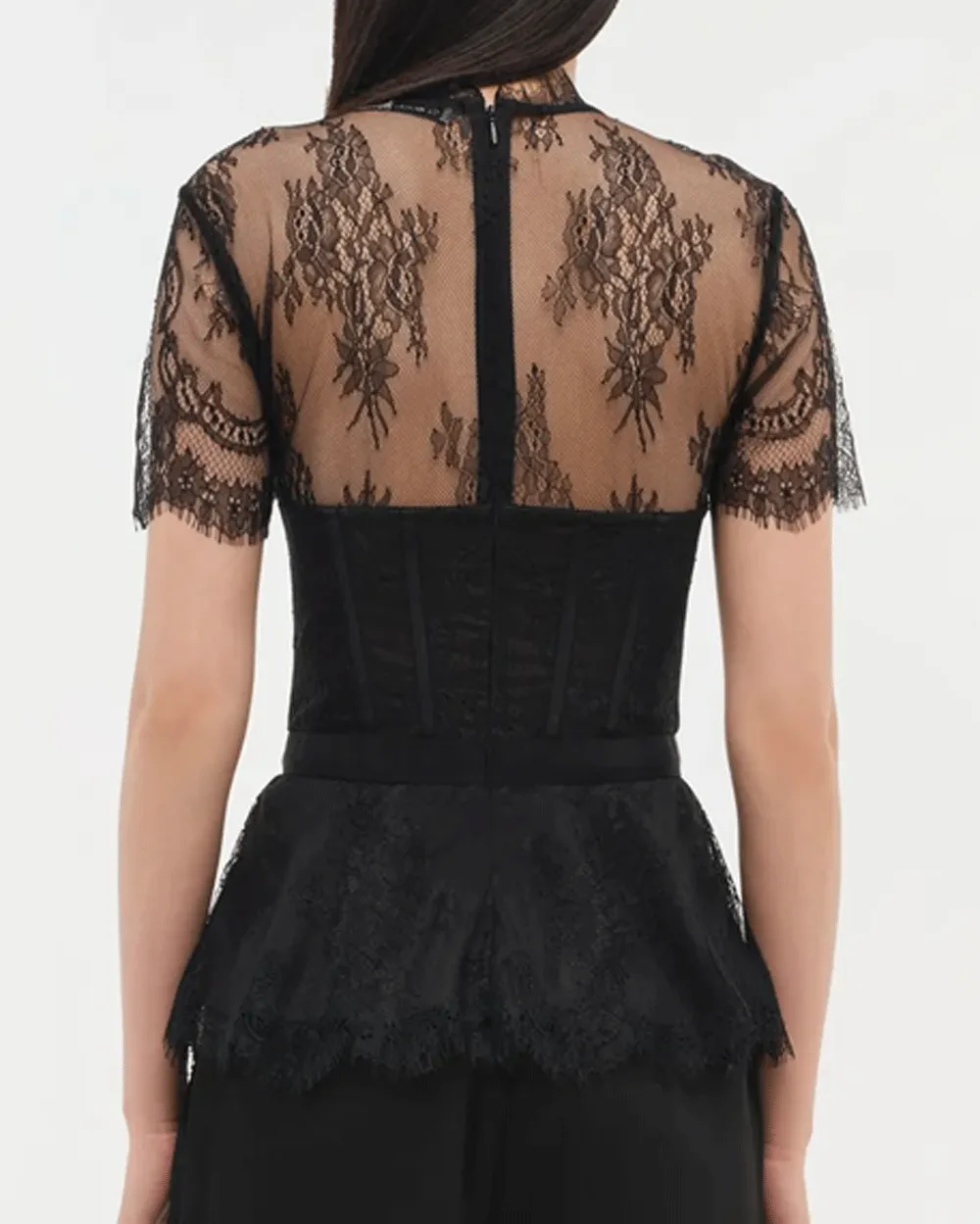 Black Kehlani Lace Short Sleeve Bustier Top