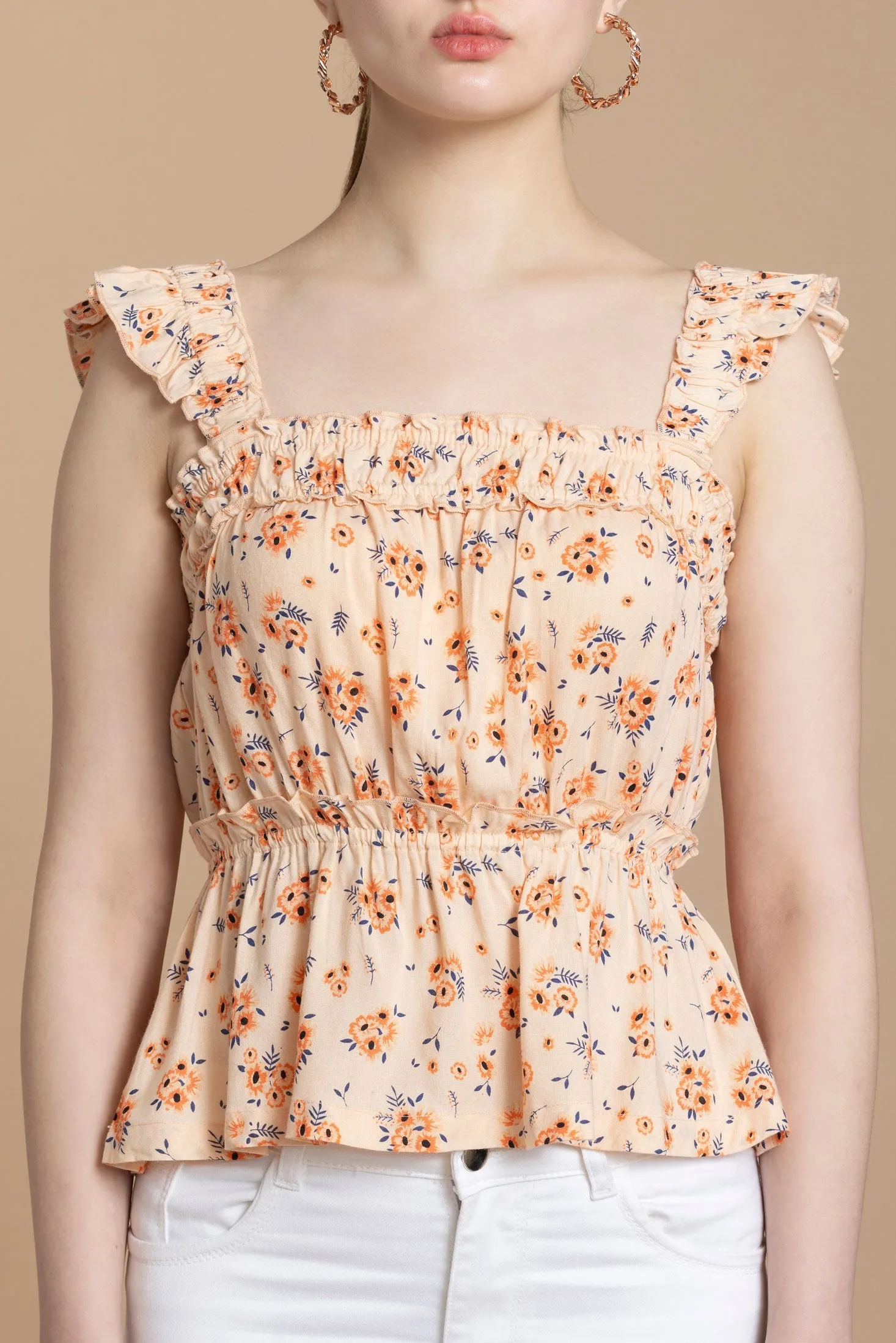 Bohera Sashiko Floral Peplum Top