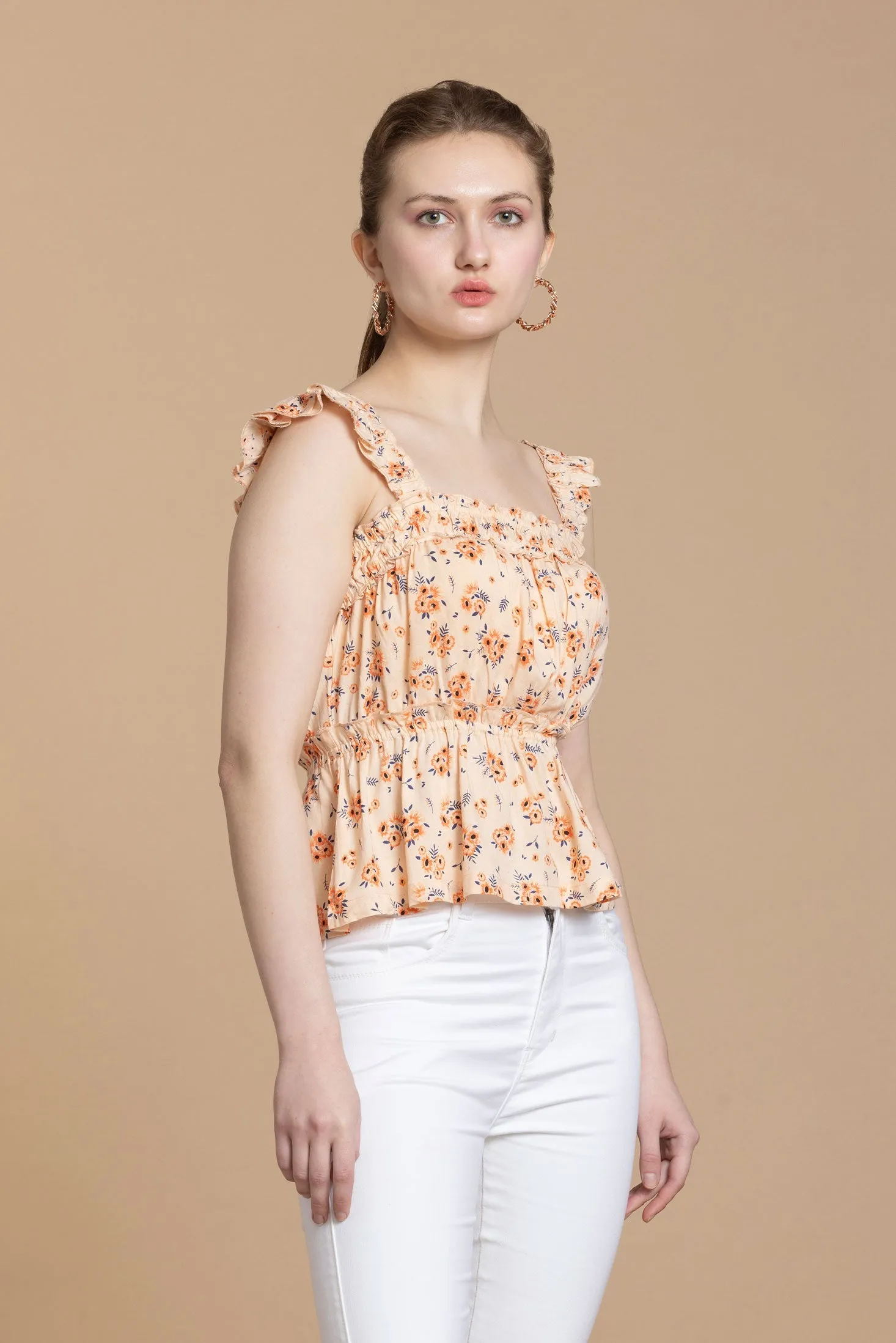 Bohera Sashiko Floral Peplum Top