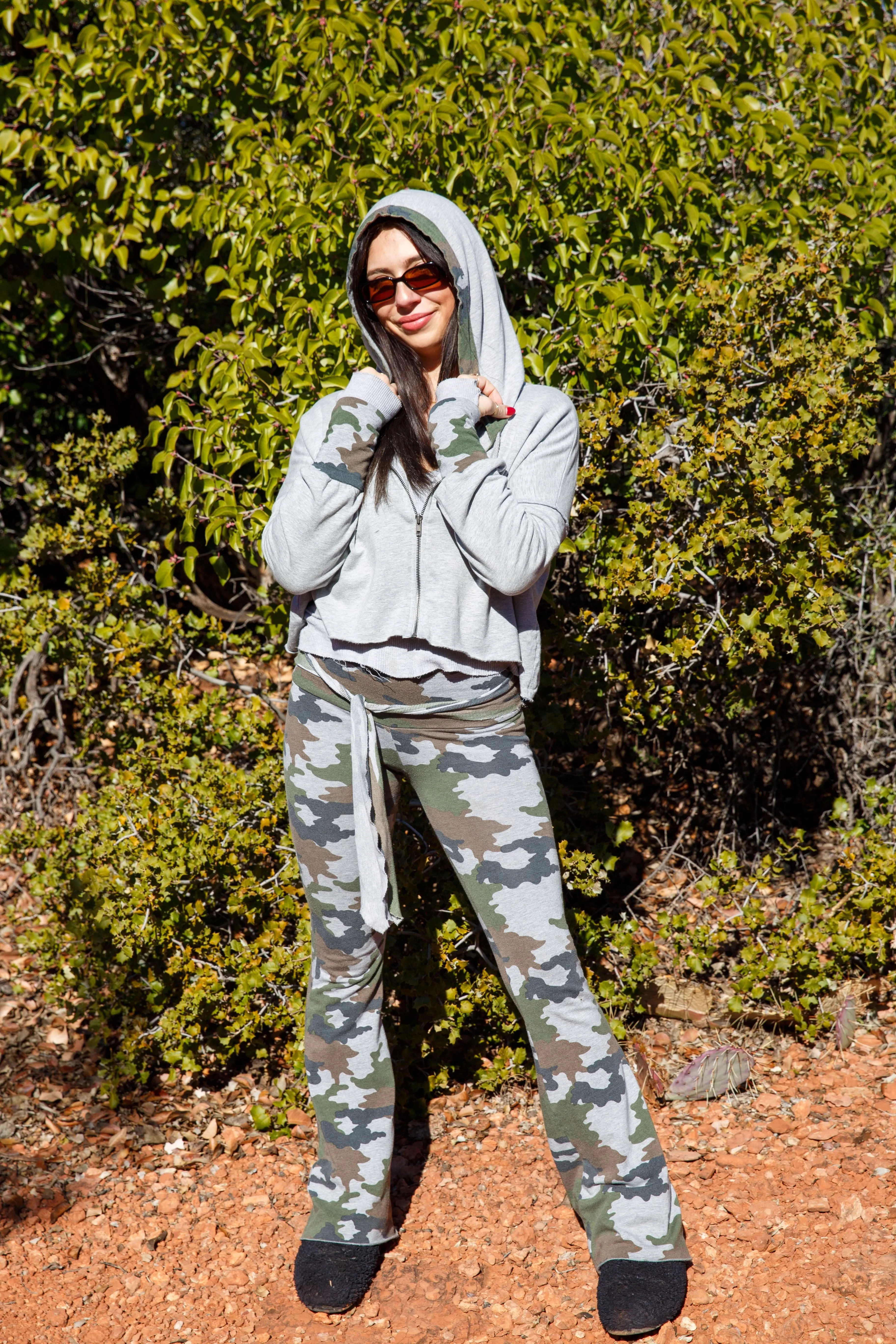 BOOTLEG PANT WITH TIE - HEATHER GREY CAMO