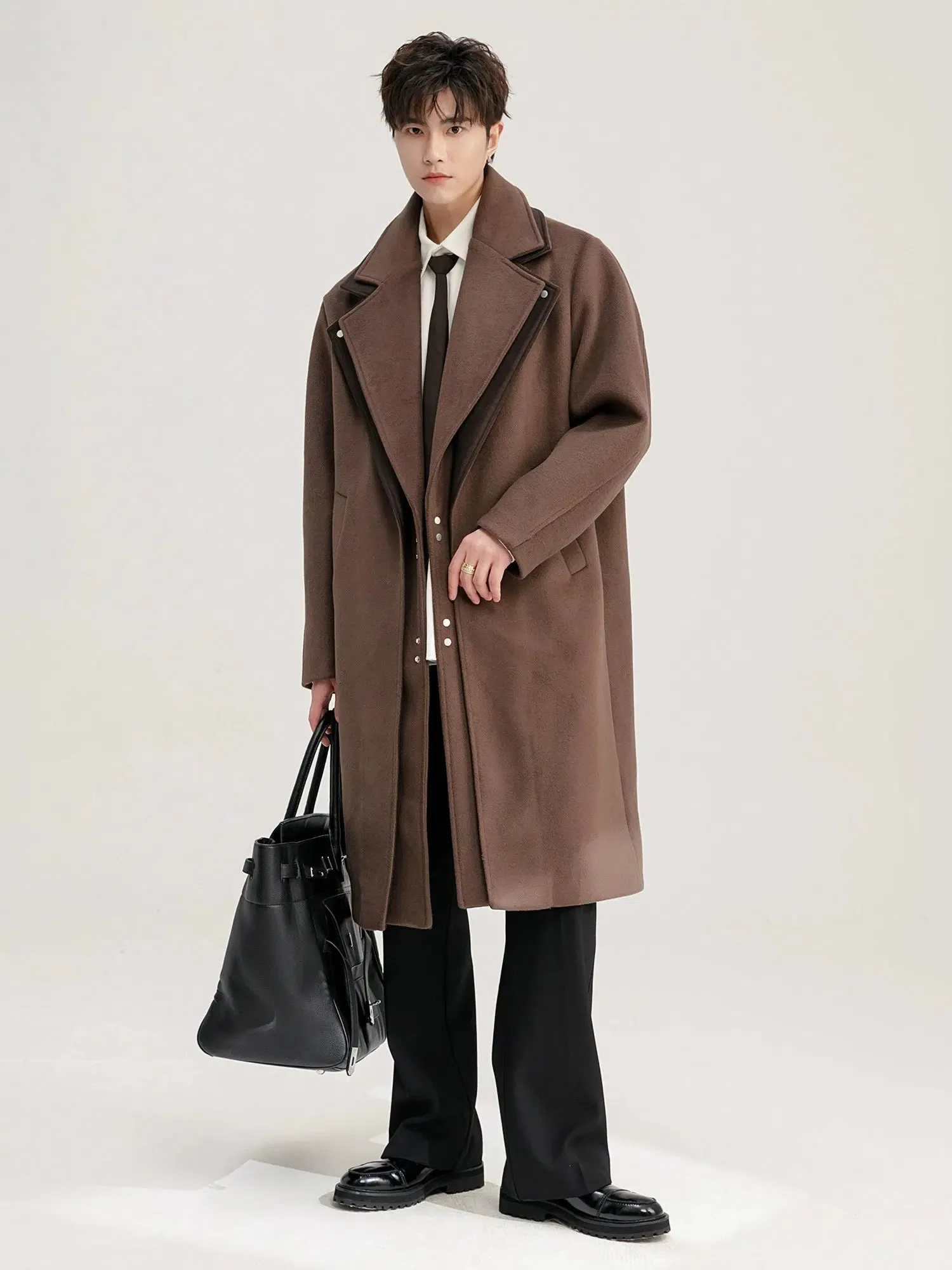 Brown Double-Breasted Woolen Coat