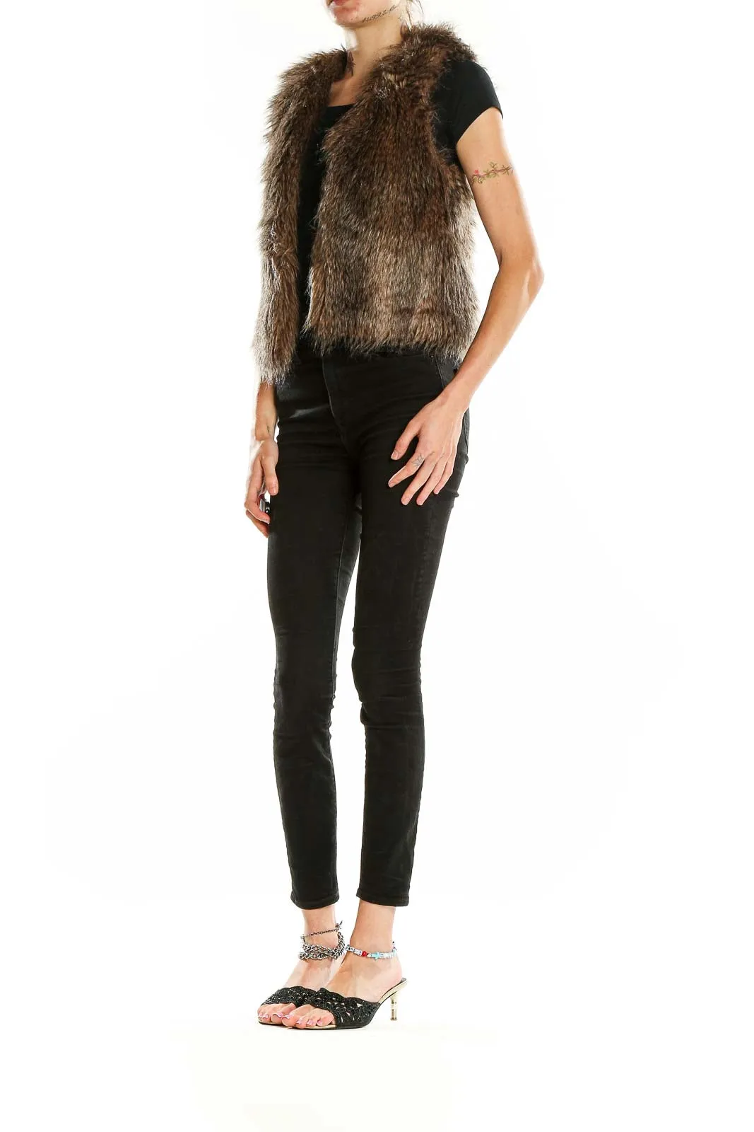 Brown Faux Fur Cropped Vest