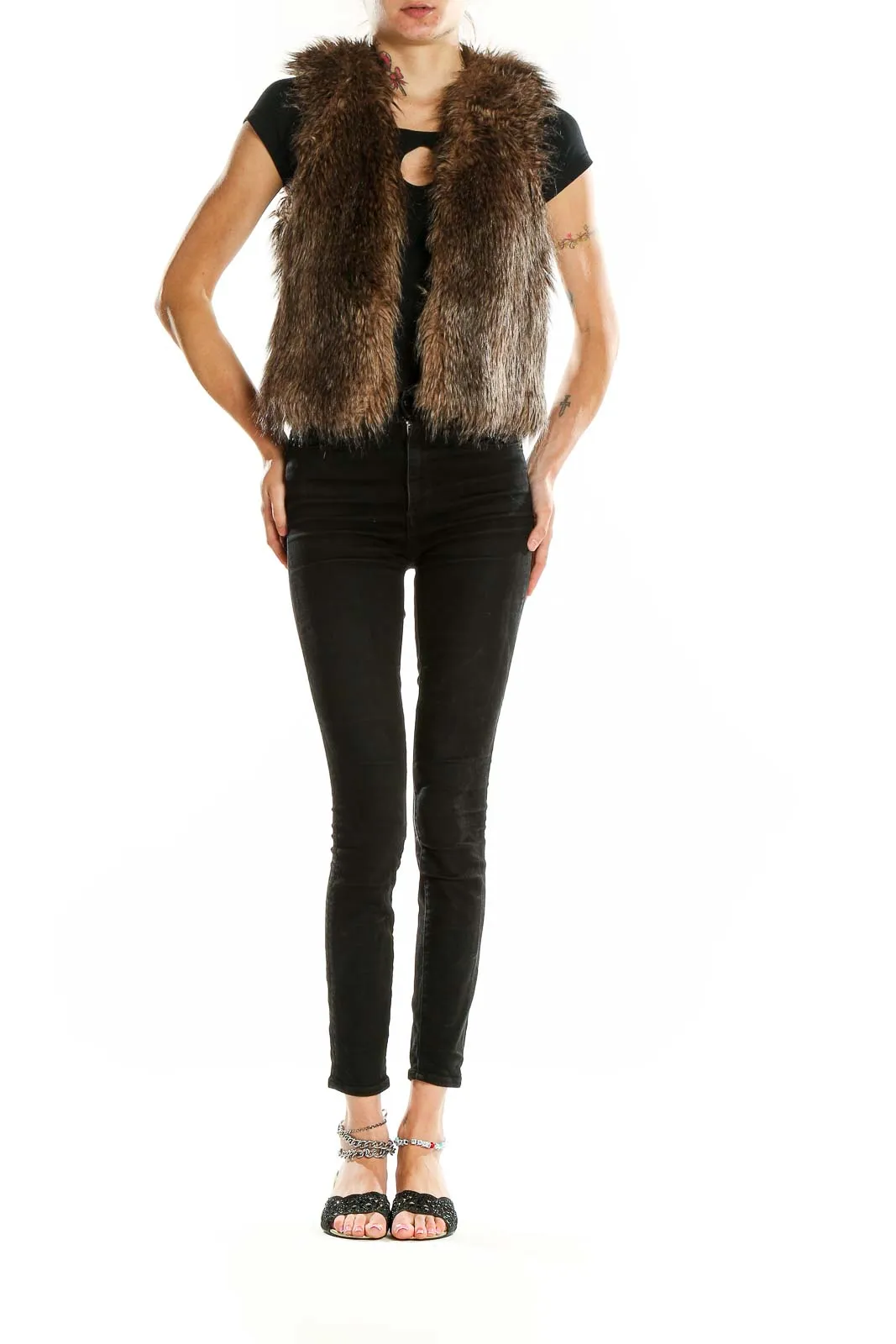 Brown Faux Fur Cropped Vest