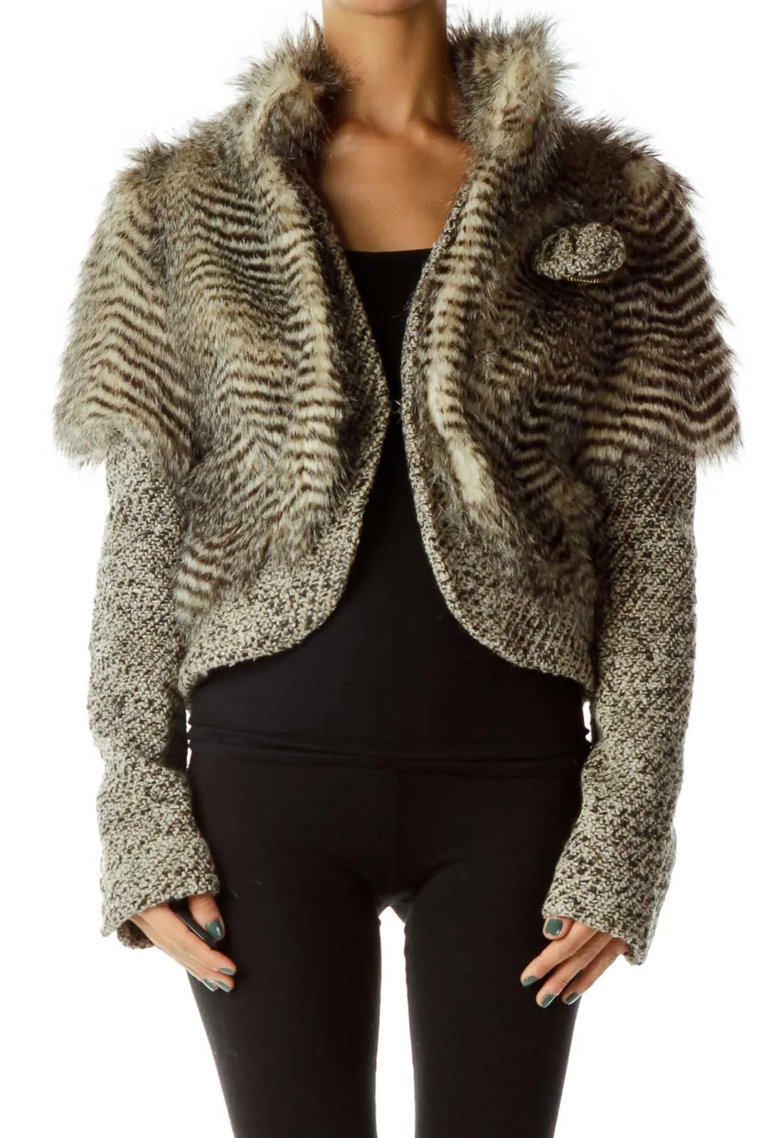 Brown Faux-Fur Tweed Jacket