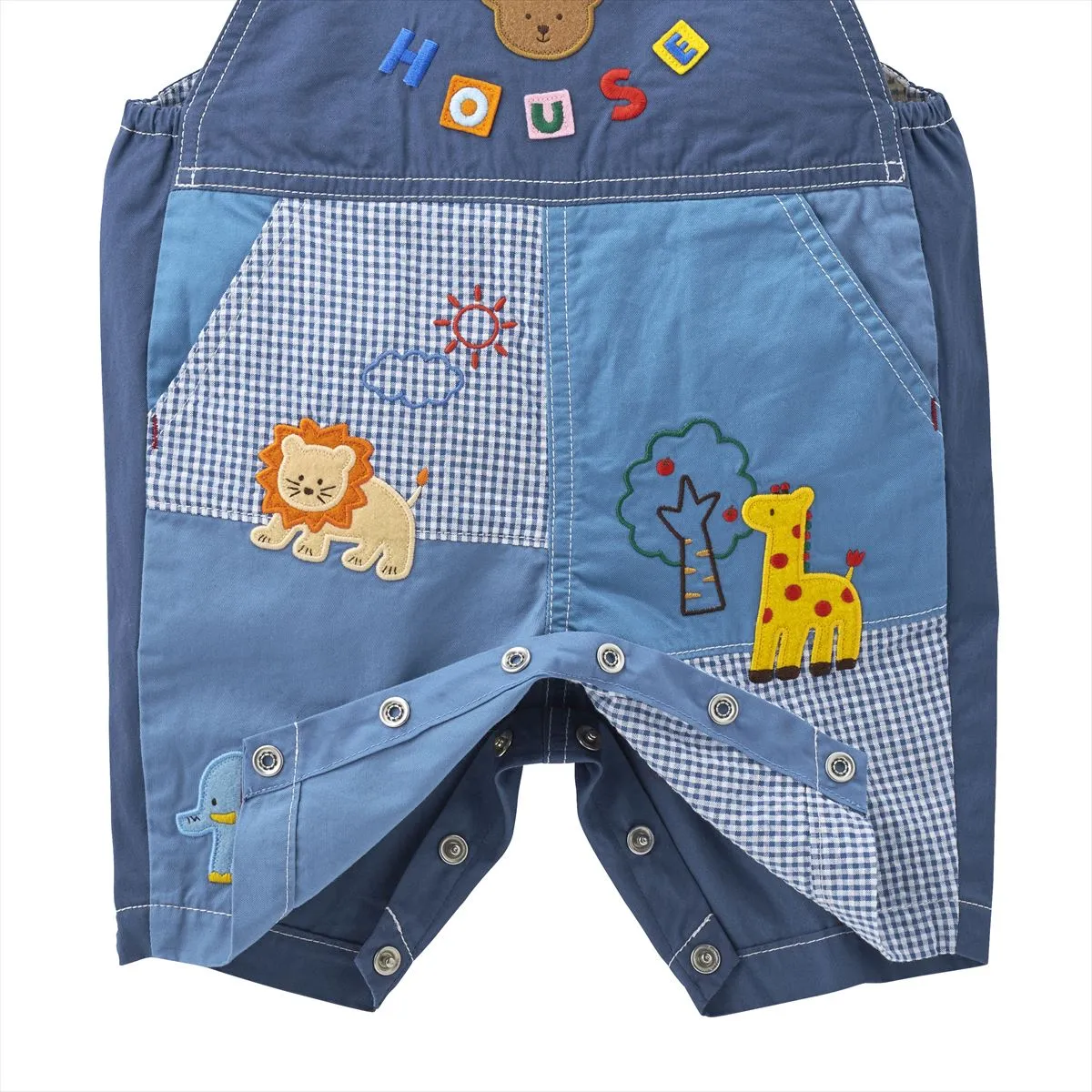 Classic MIKI HOUSE Bear Gingham Patchwork Overalls