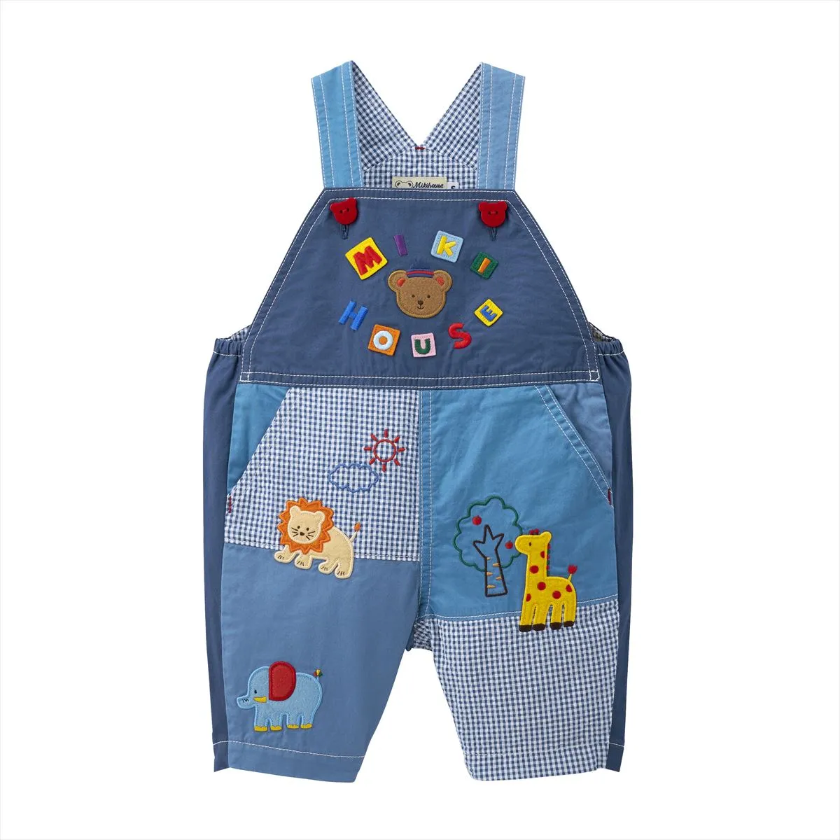 Classic MIKI HOUSE Bear Gingham Patchwork Overalls