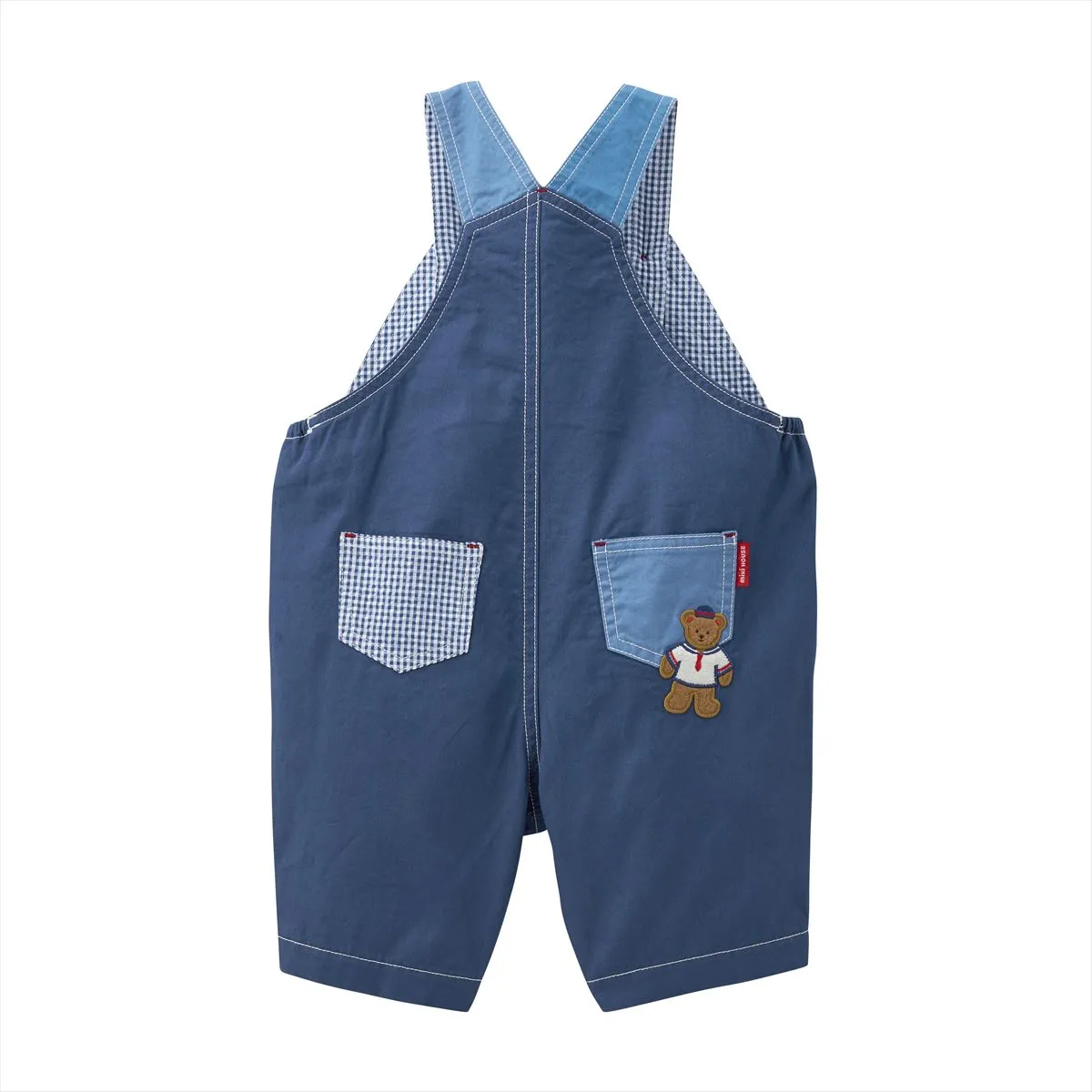 Classic MIKI HOUSE Bear Gingham Patchwork Overalls