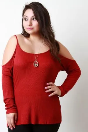 Cold Shoulder Thermal Knit Long Sleeve Top