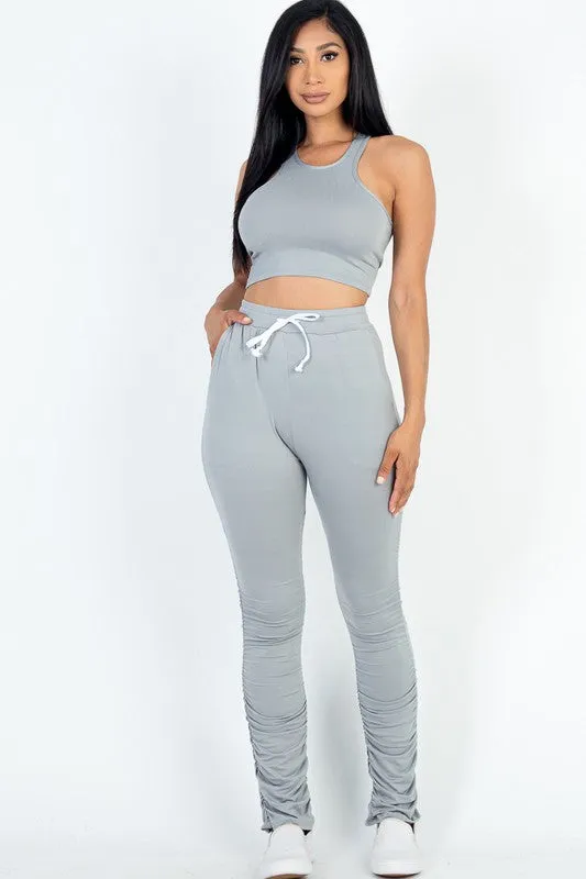 Crop Top & Ruched Drawstring Pants Set