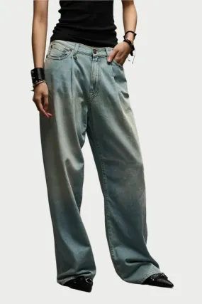 Damon Pleated Wide Leg Jeans