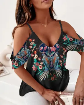 Deanwangkt - Tribal Floral Off-the-Shoulder Top