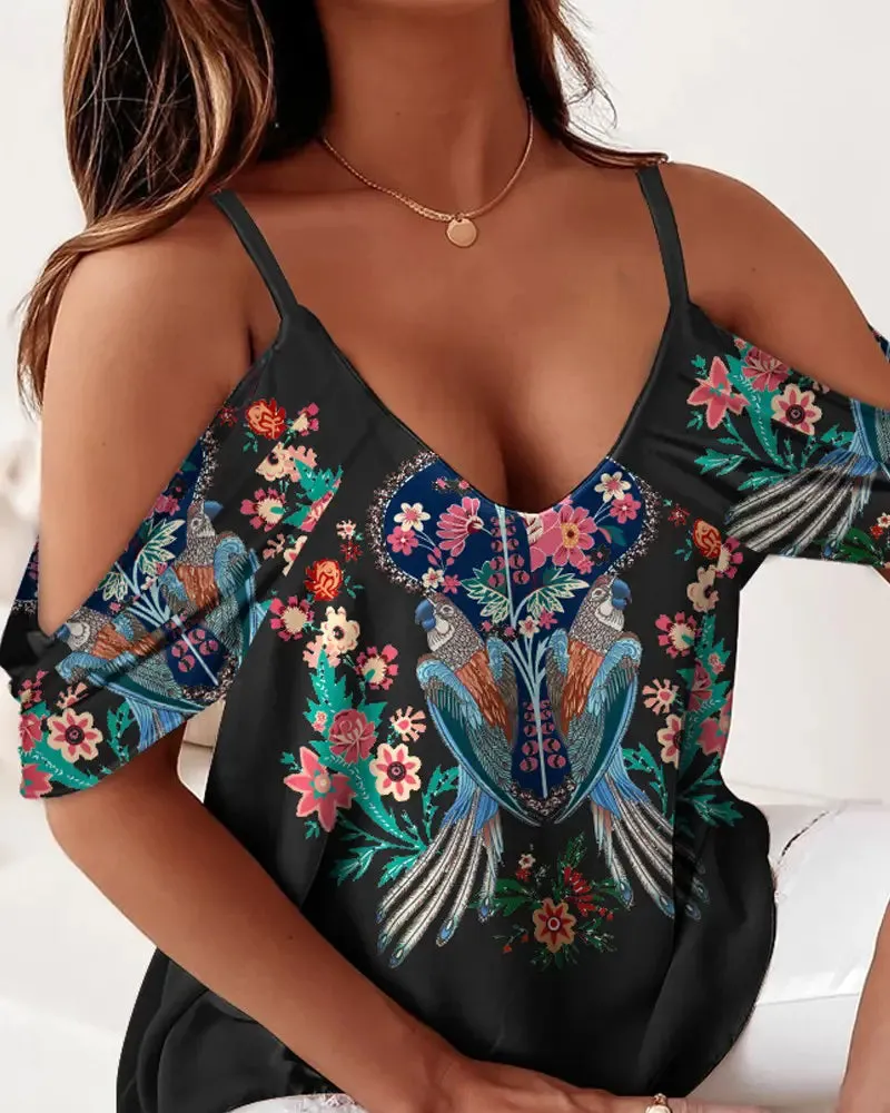 Deanwangkt - Tribal Floral Off-the-Shoulder Top