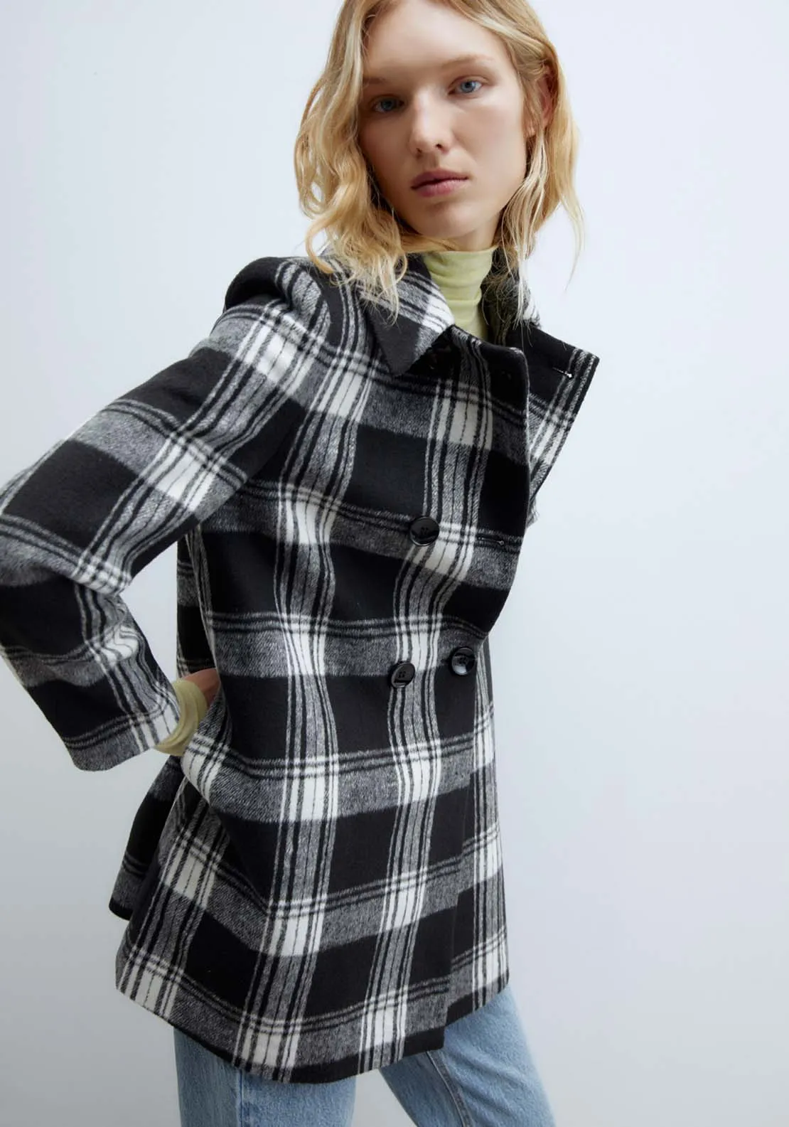 Double Breasted Coat - Black Check