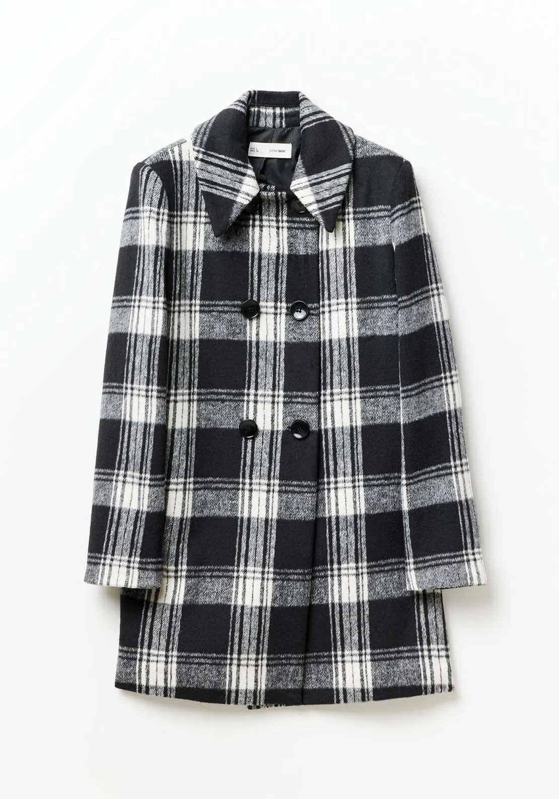 Double Breasted Coat - Black Check