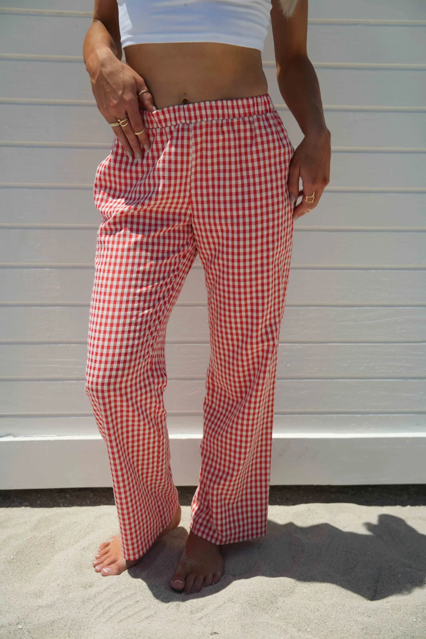 Effortless Pants Red/White Gingham