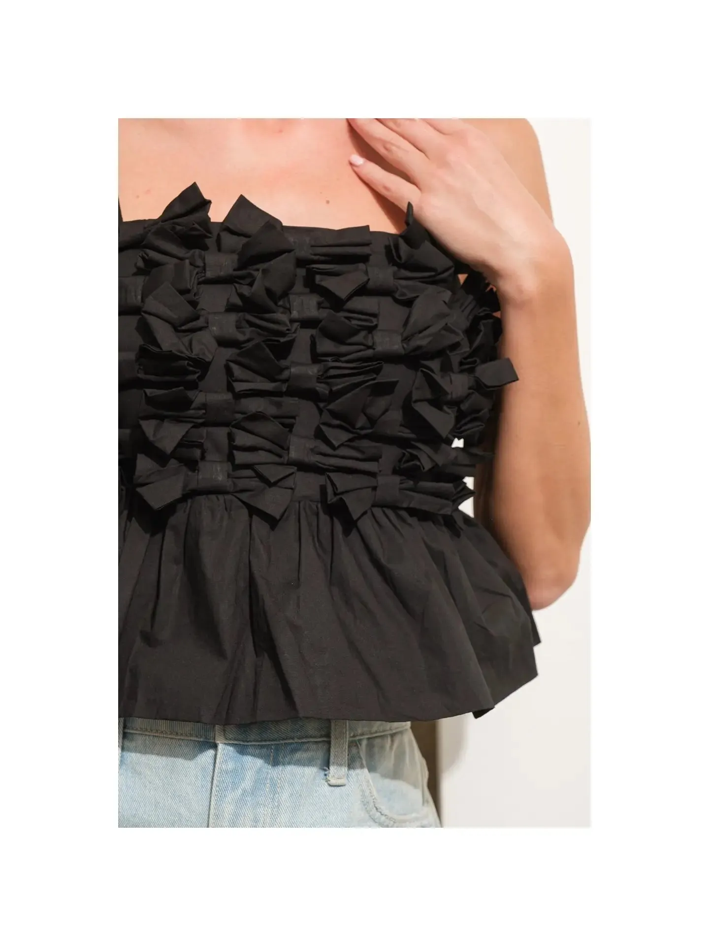 Exaggerated Ribbon Bow Crop Peplum Tank