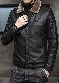 Fashion Mens Winter Thick Black & Brown Stylish Faux Fur and Real Leather Jacket by TJS