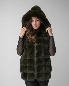 Faux Fur & Faux Leather Hooded Vest