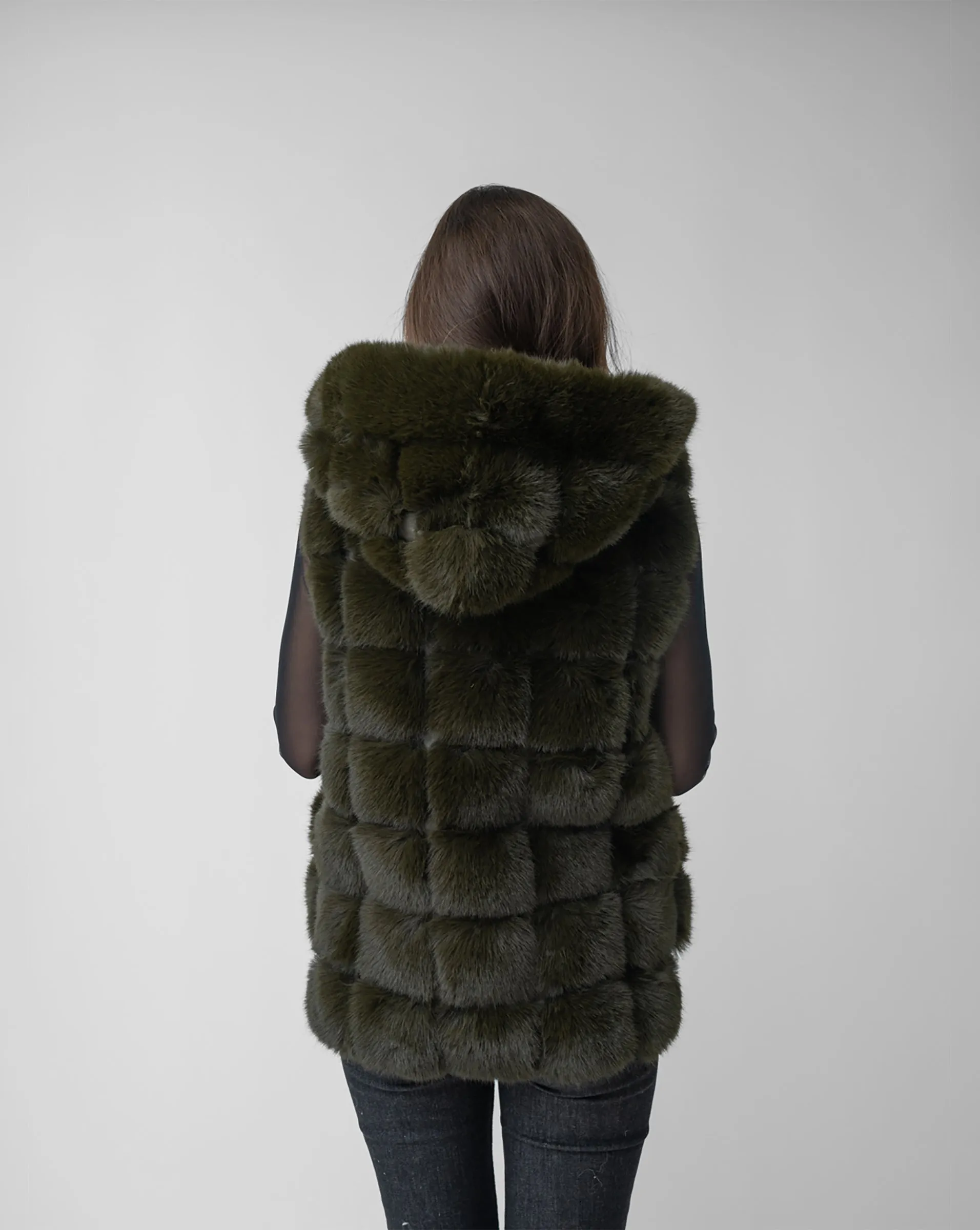 Faux Fur & Faux Leather Hooded Vest