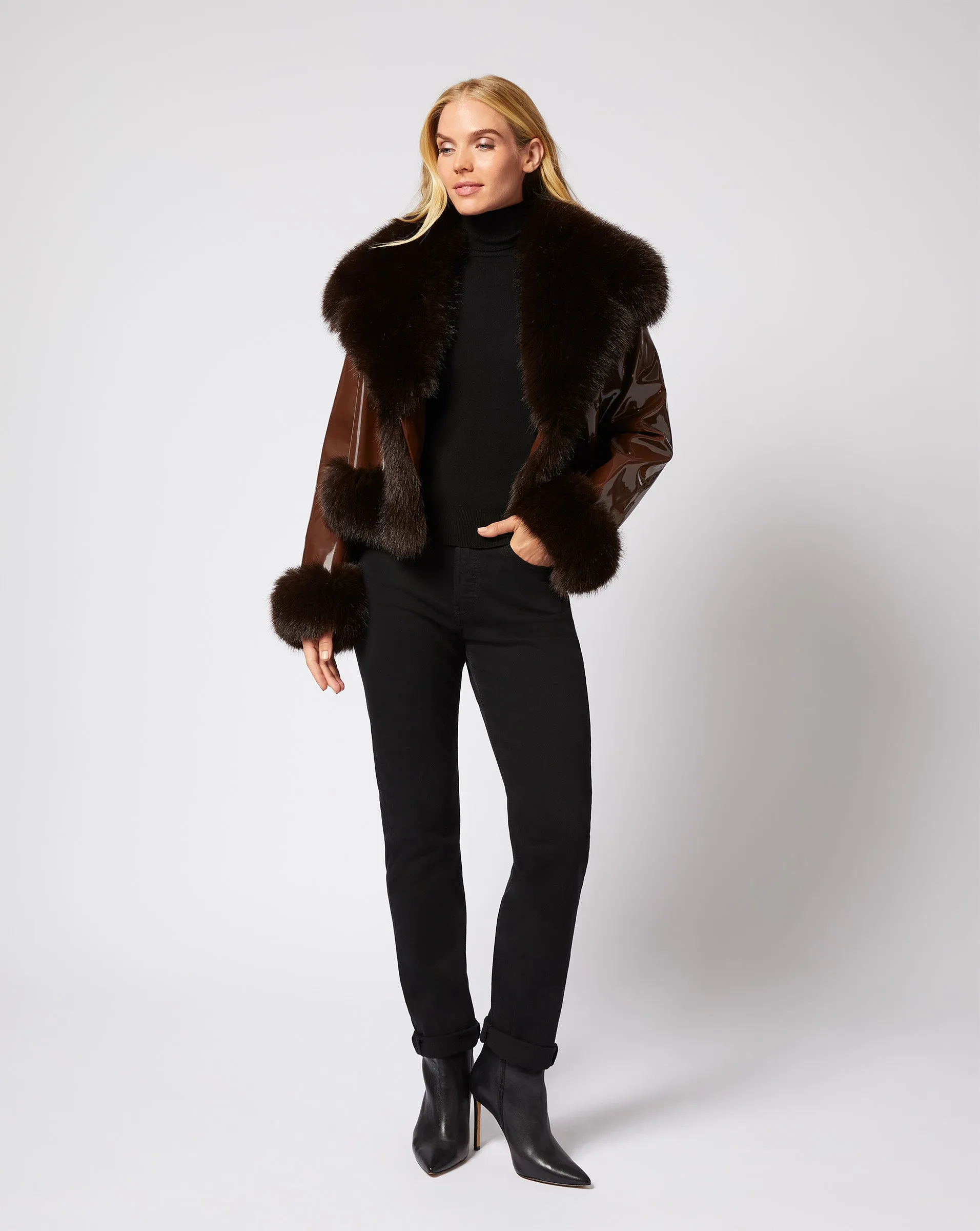 Faux Leather Jacket with Fur