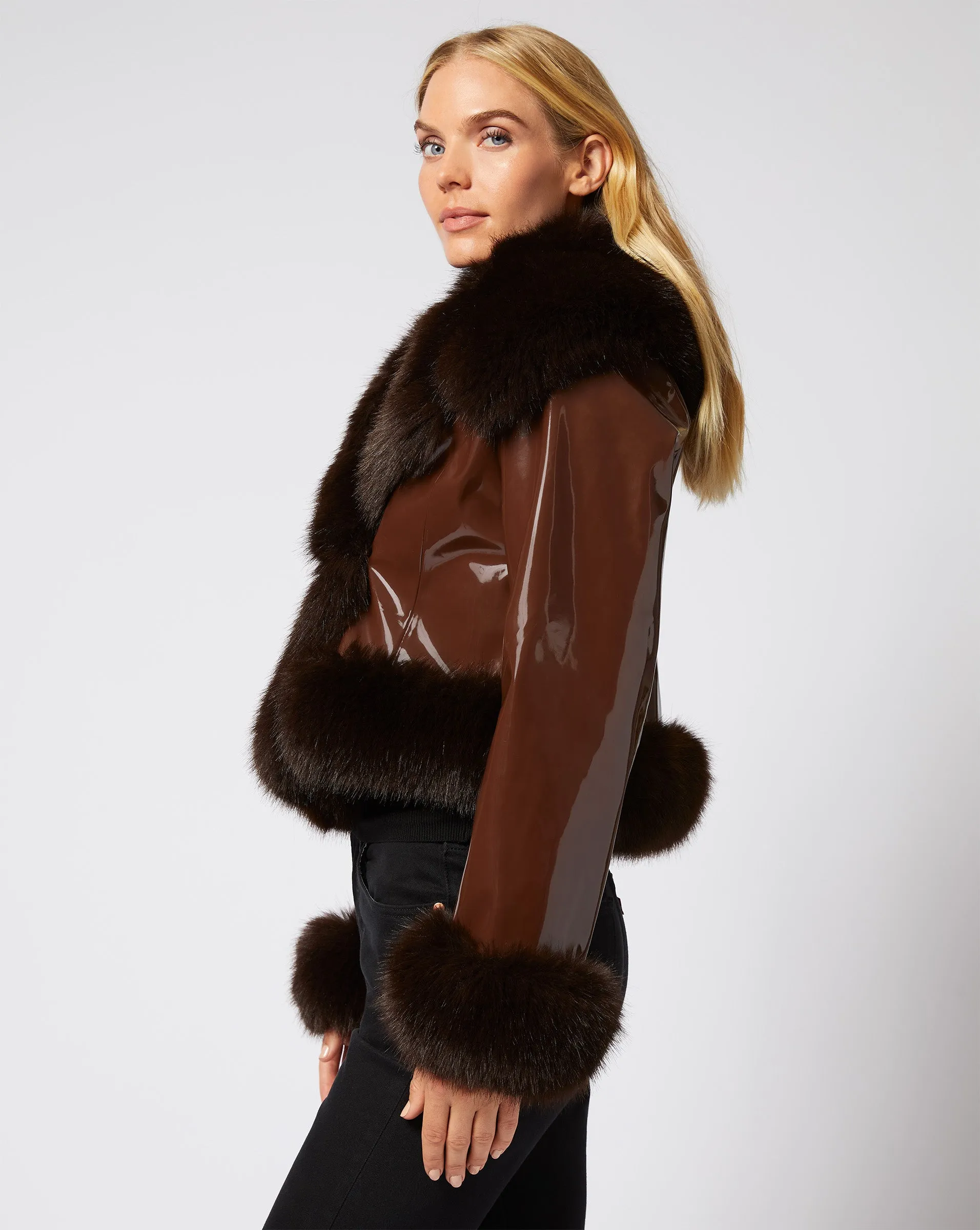 Faux Leather Jacket with Fur