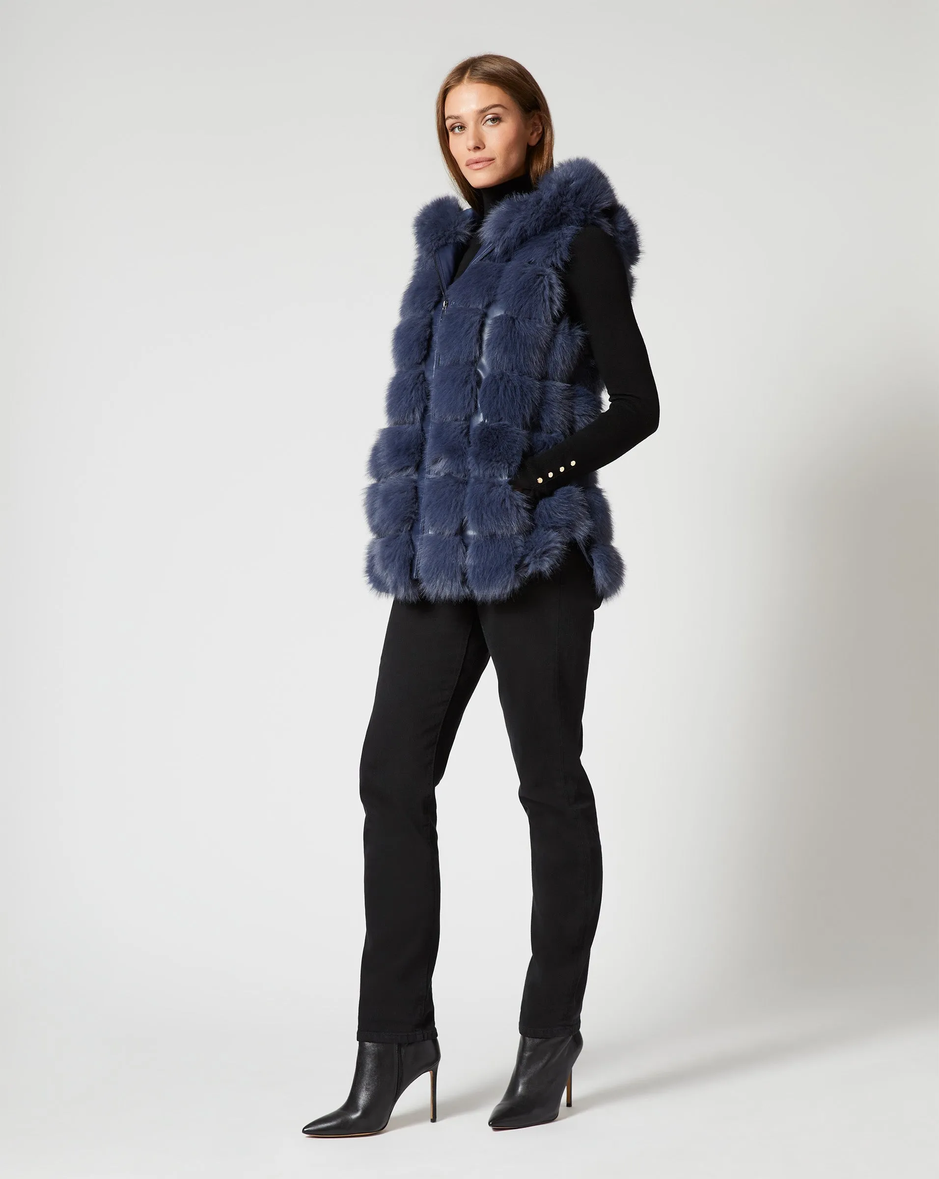 Fox Faux Fur & Faux Leather Hooded Vest