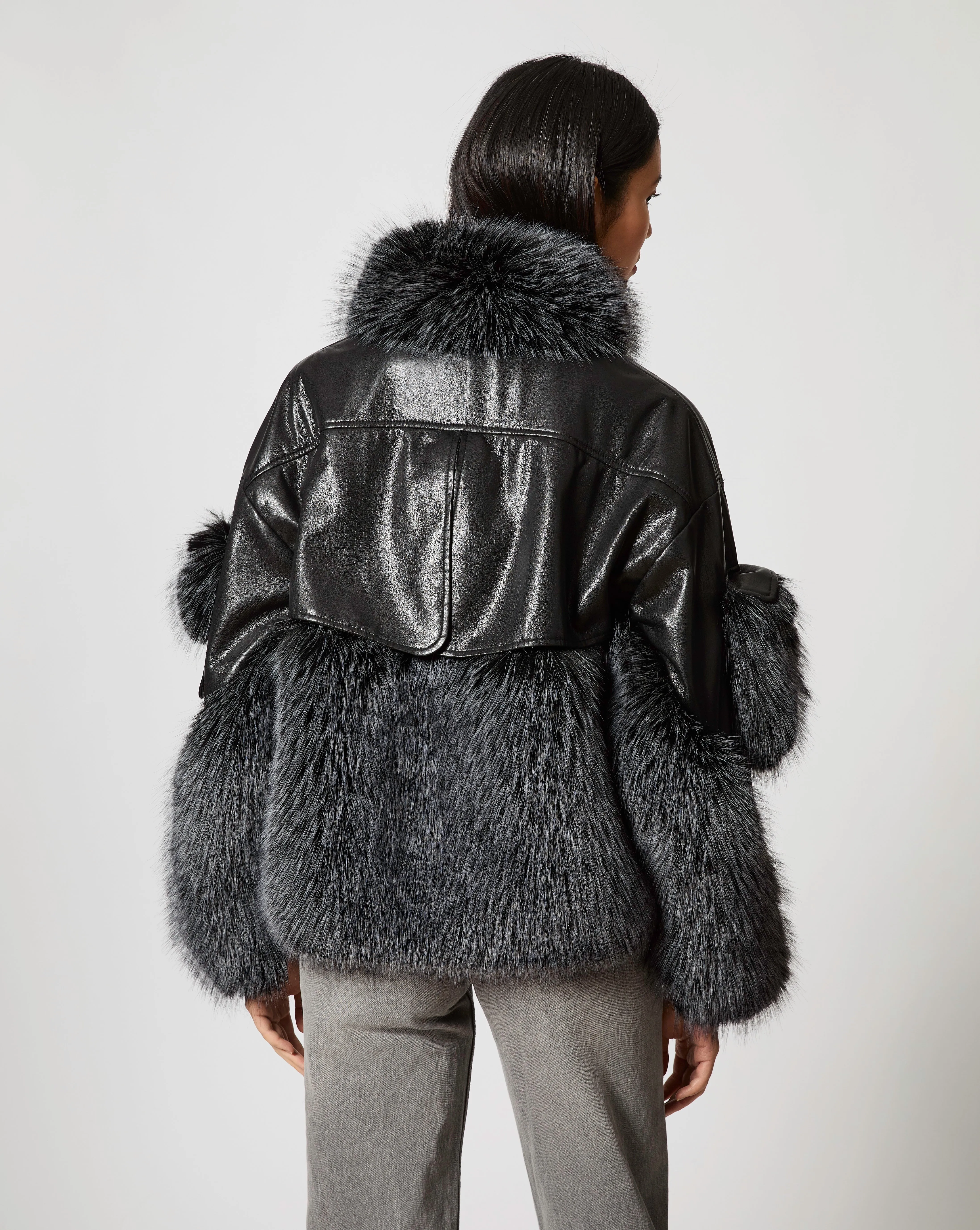 Fox Faux Fur & Faux Leather Oversized Jacket