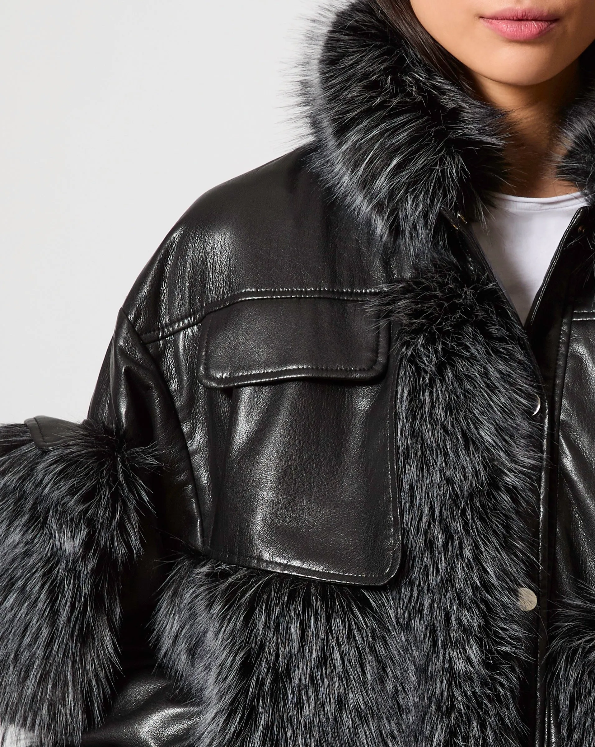 Fox Faux Fur & Faux Leather Oversized Jacket