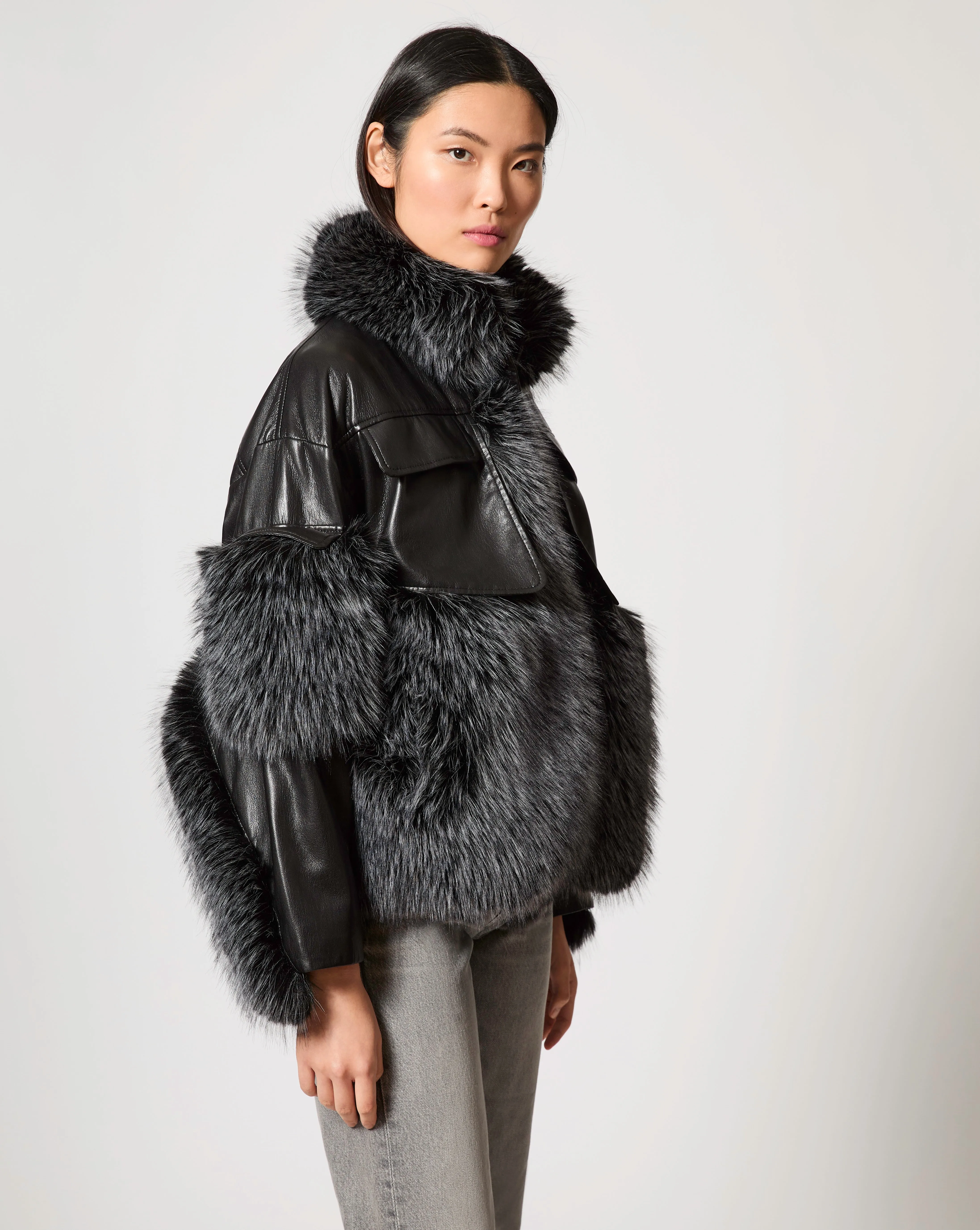 Fox Faux Fur & Faux Leather Oversized Jacket