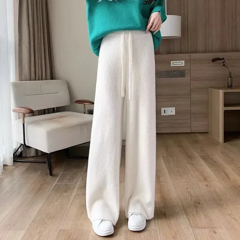 Fuzzy Wide-Leg Stylish Drawstring Sweat Pants