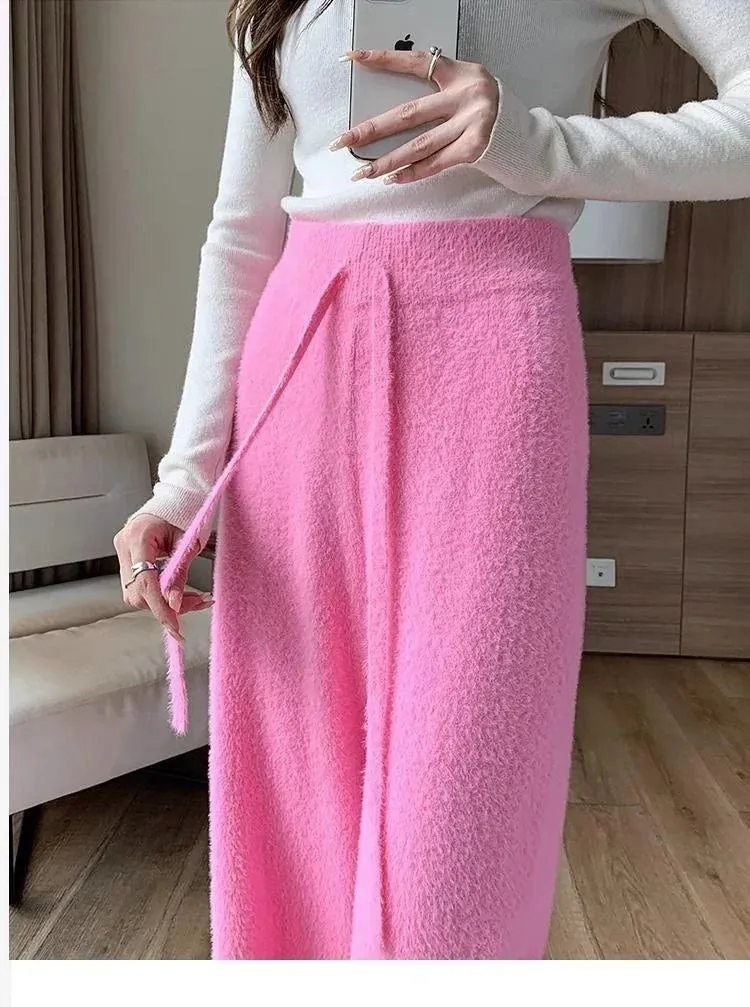 Fuzzy Wide-Leg Stylish Drawstring Sweat Pants