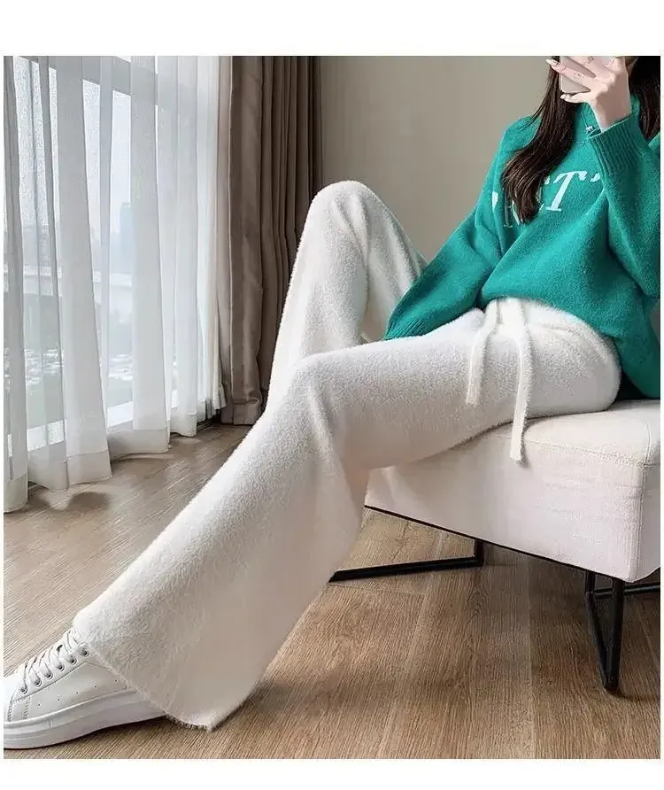 Fuzzy Wide-Leg Stylish Drawstring Sweat Pants