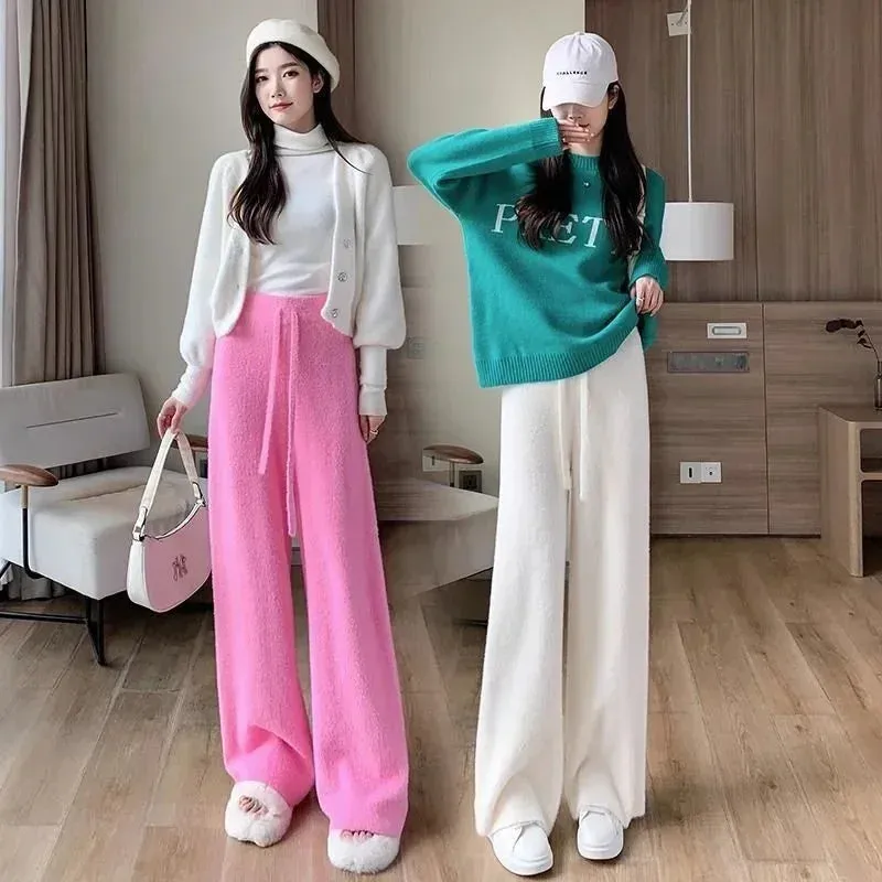 Fuzzy Wide-Leg Stylish Drawstring Sweat Pants