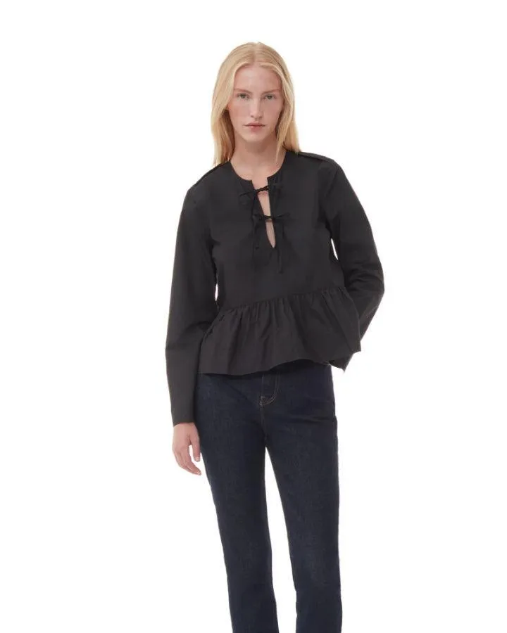 Ganni Cotton Poplin Tie Blouse