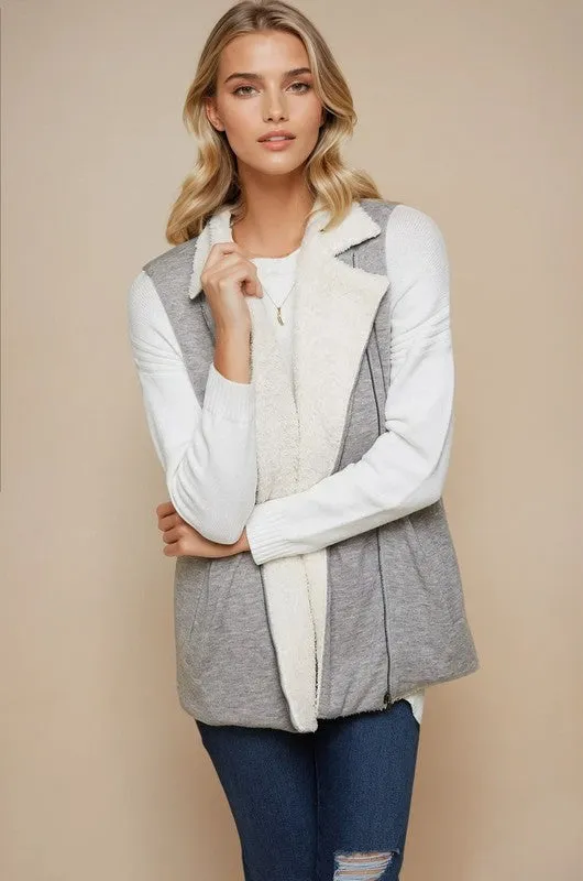 Gray Fur Lined Zip Vest