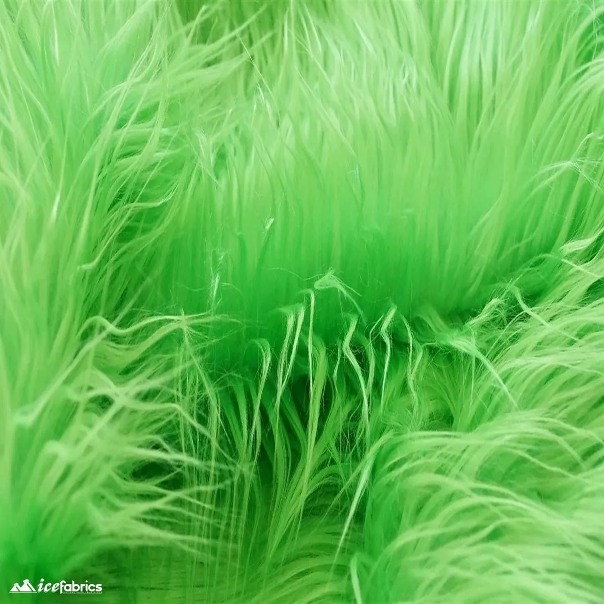 Green Shaggy Mohair Faux Fur Fabric/ 3-4 Inches Long Pile