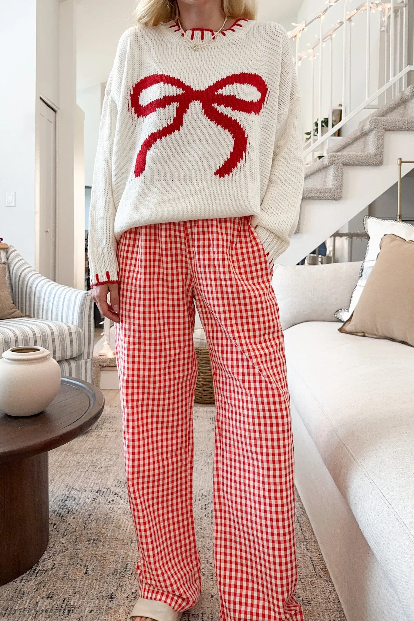 Hampton Relaxed Gingham Pants in Red