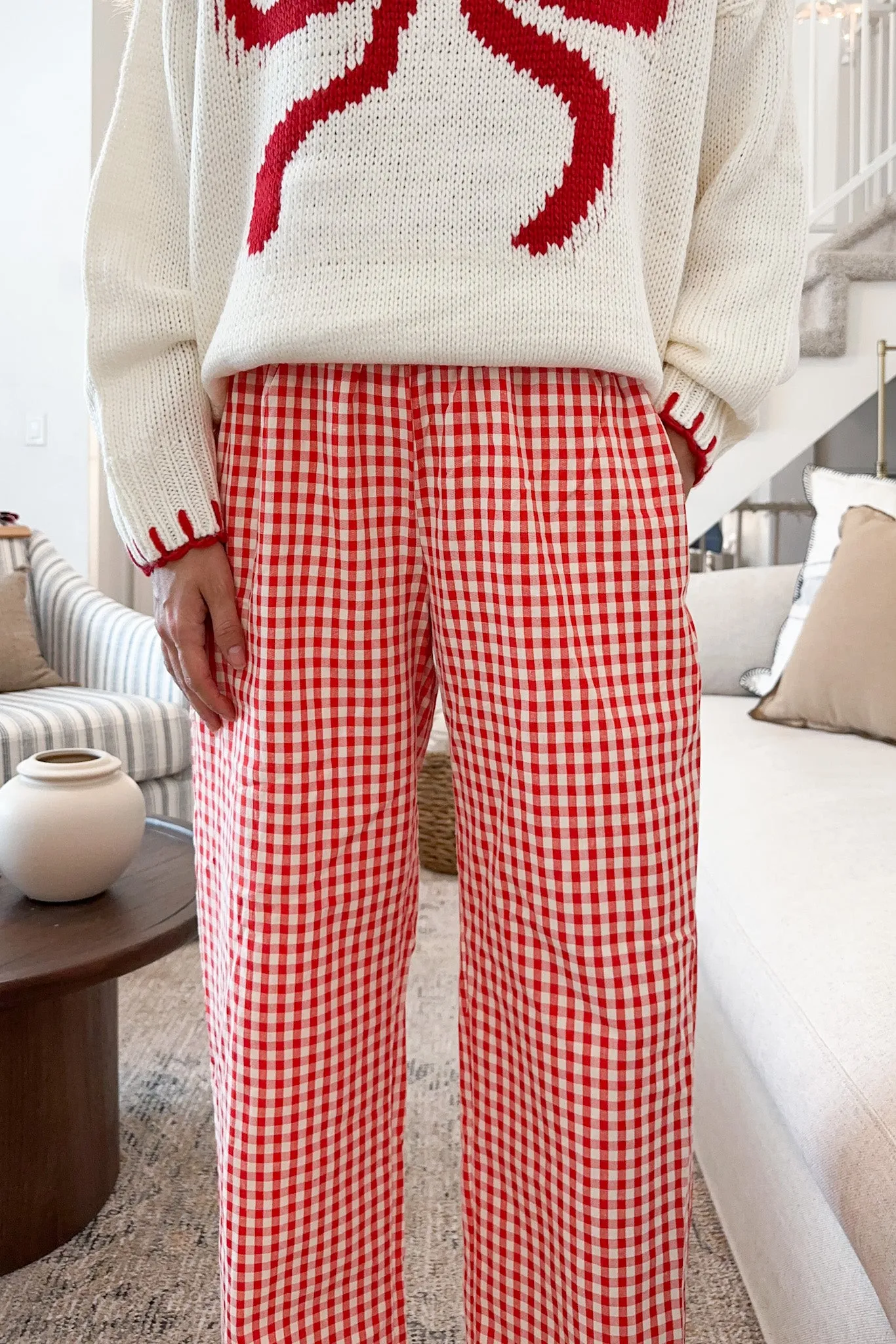 Hampton Relaxed Gingham Pants in Red